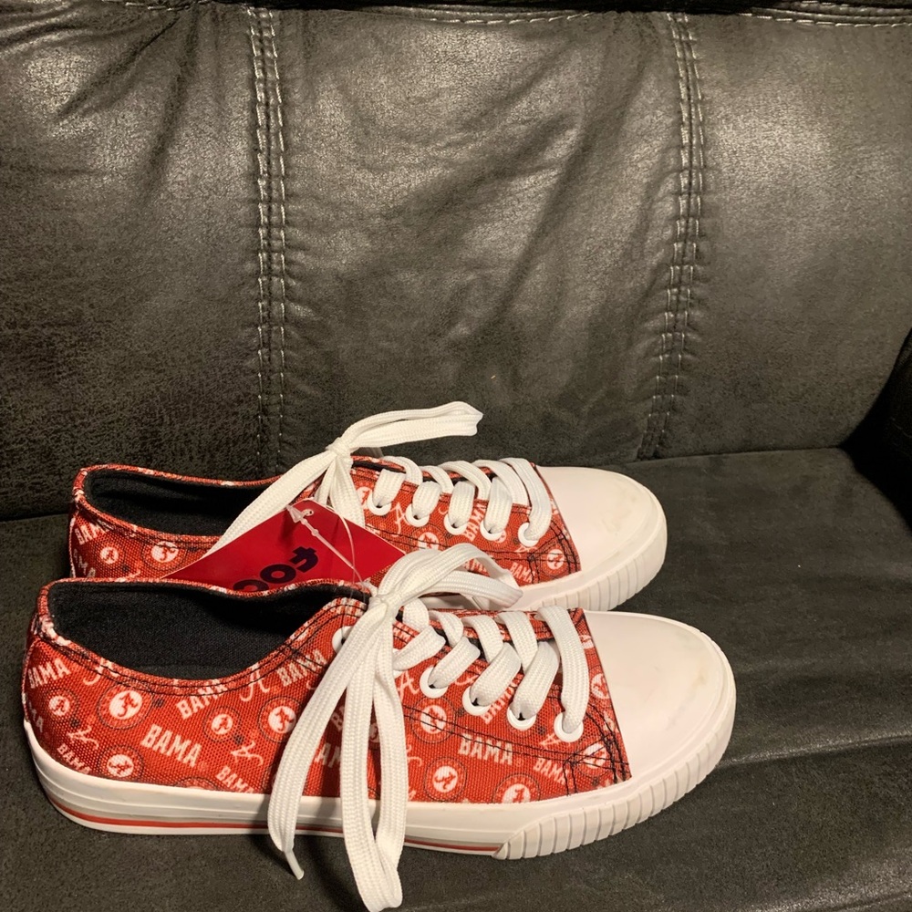 Red and White Low-Top Sneakers